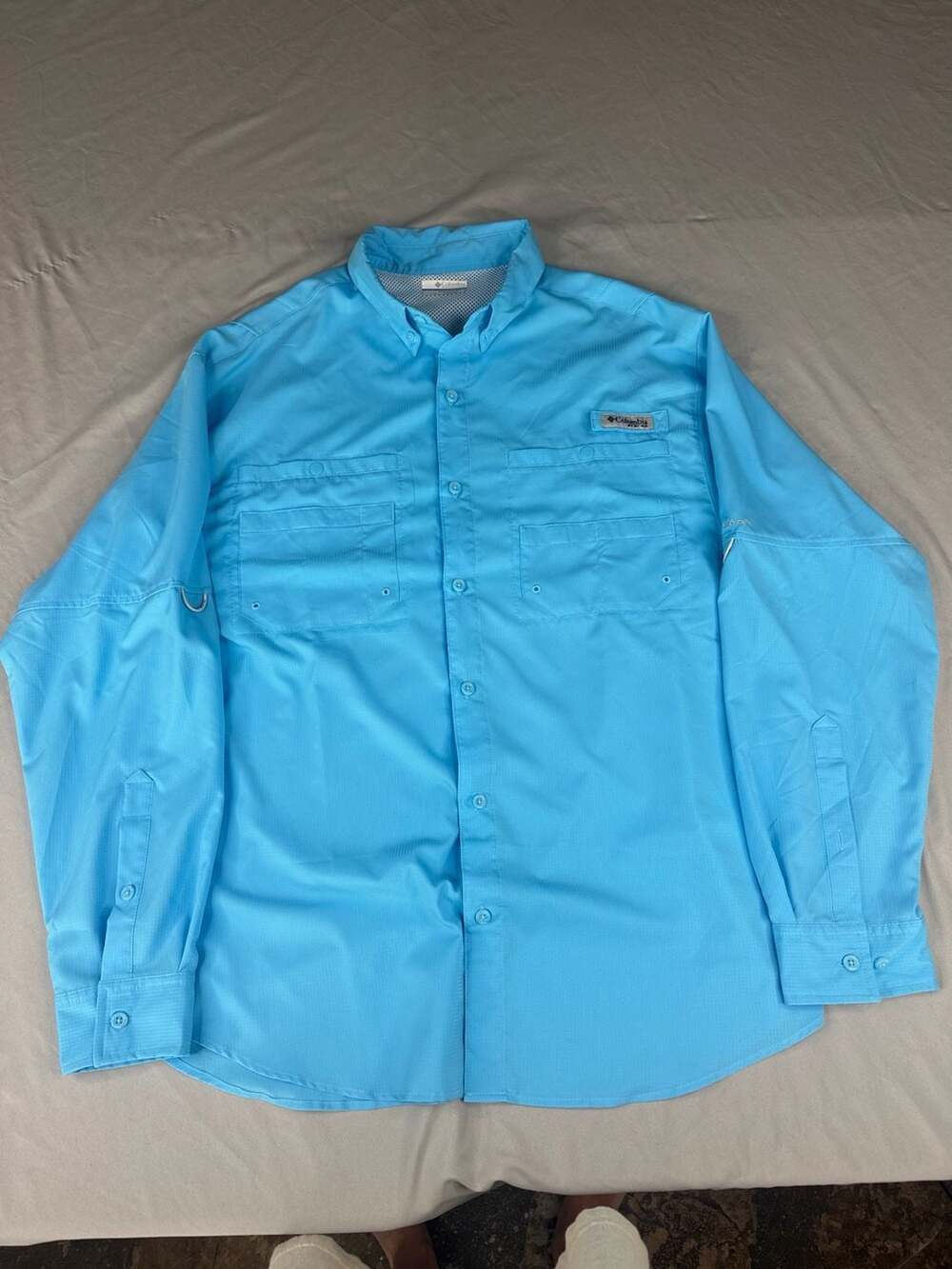 Columbia PFG Tamiami II Long Sleeve Shirt Size L Blue Fishing